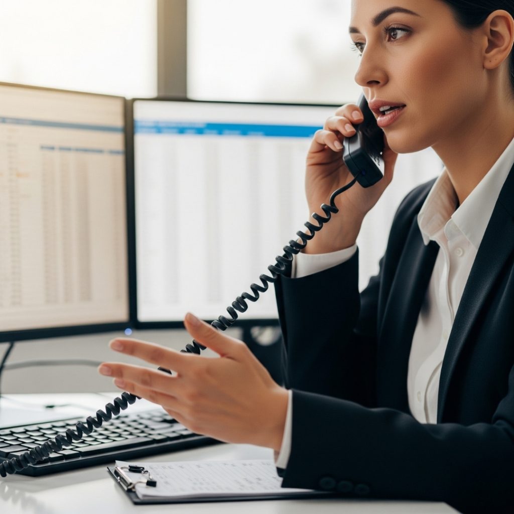 dispatcher negotiating rates on a phone with freight rate spreadsheets on computer screens