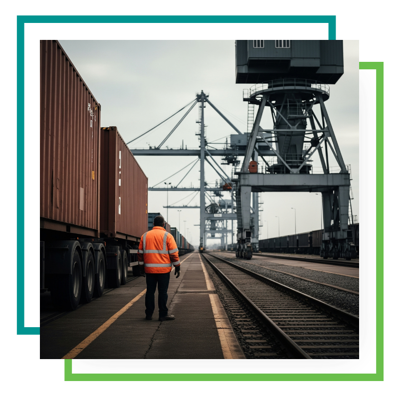 Man standing at a trucking port