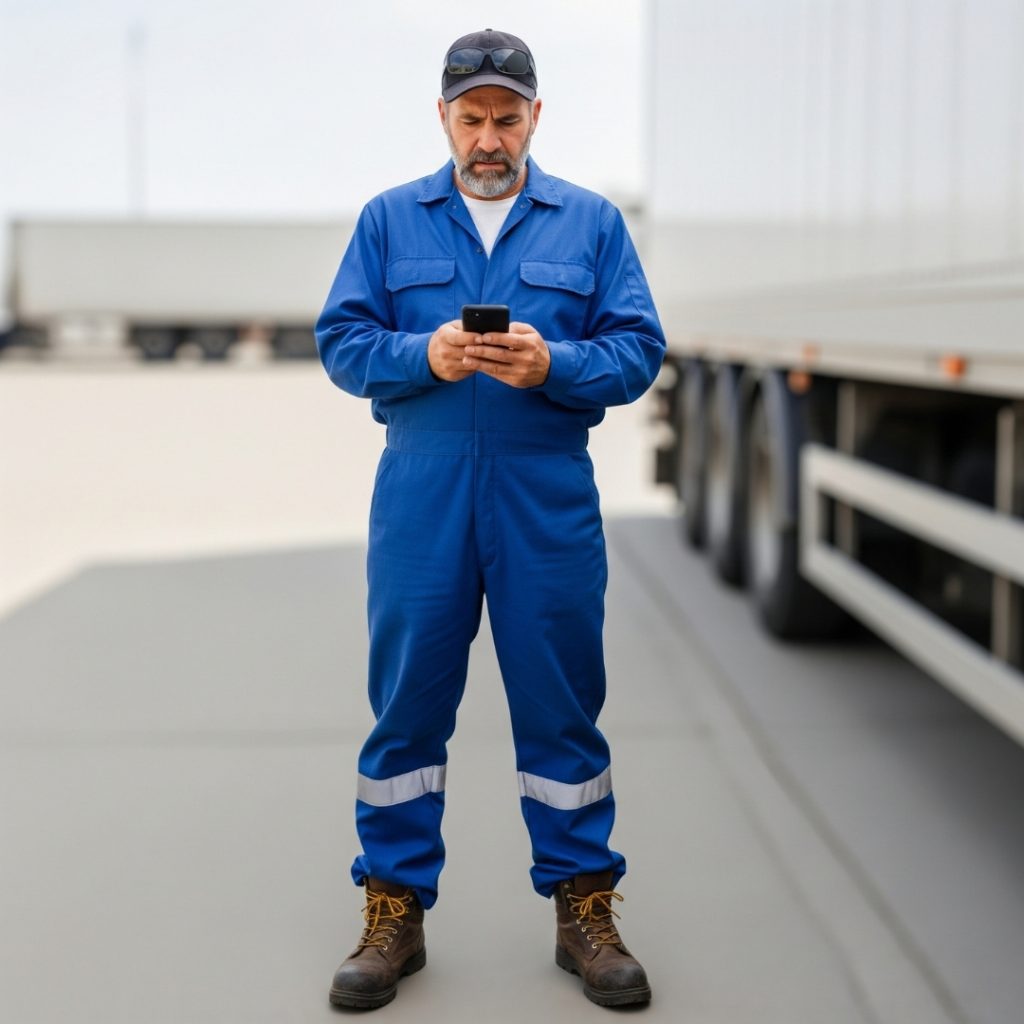 Truck driver looking at lower rate on a phone